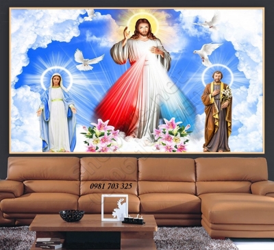 Tranh gạc 3D phòng khách- gạch tranh công giáo