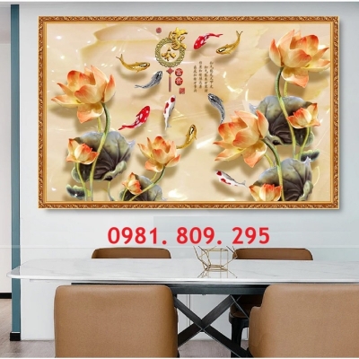Tranh gạch hoa sen sứ ngọc 3d