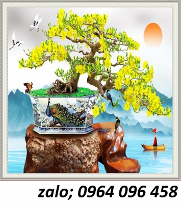 Tranh gạch ốp tường hoa mai vàng 3d - 5888VVV
