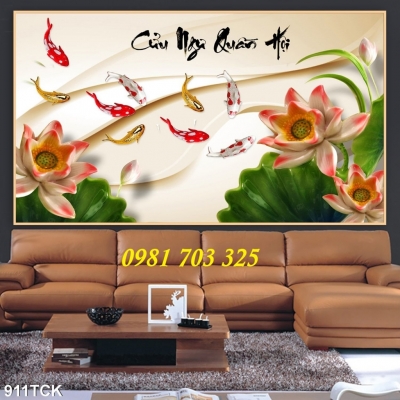 Tranh gạch phong thủy 3D hoa sen cá chép