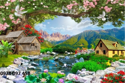 Tranh phong cảnh thiên nhiên giao hòa - gạch tranh 3D