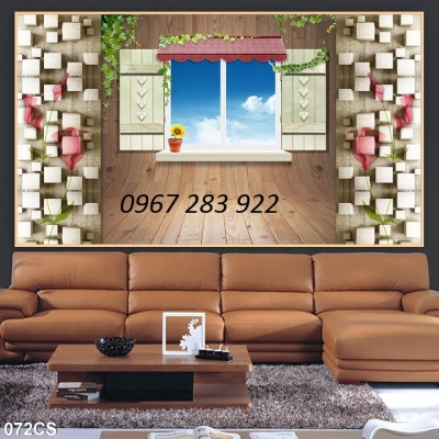 Tranh tường phòng khách cửa sổ phong cảnh đẹp