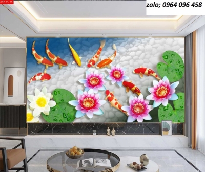 Tranh gạch 3d cá chép phong thủy - 432QP