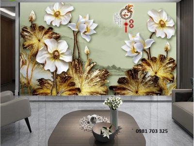 tranh hoa sen 3D- tranh gạch