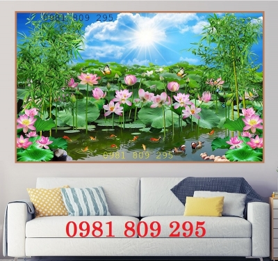 Tranh 3d ốp tường , gạch tranh 3d hoa sen HQ9393