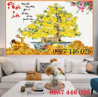 Tranh gạch hoa mai vàng 3d