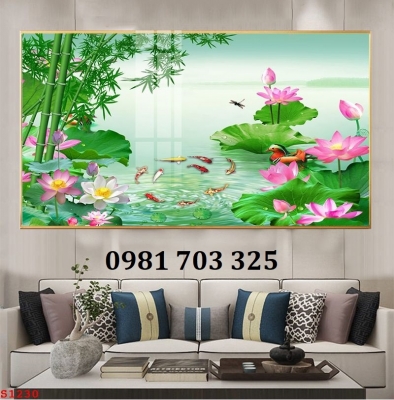 Tranh gạch hoa sen cao cấp trang trí tường