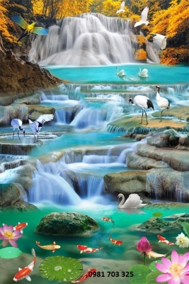 Tranh gạch phong cảnh suối nước- tranh gạch 3D