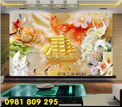 Tranh gạch men - chim công sứ ngọc