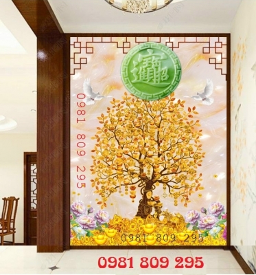 Gạch tranh cây kim tiền cao cấp