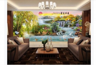 Gạch tranh 3D ốp tường phòng khách