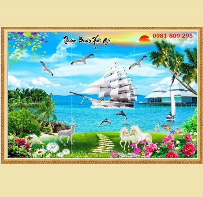 Tranh thuyền buồm, gạch tranh 3d trang trí  HP5656