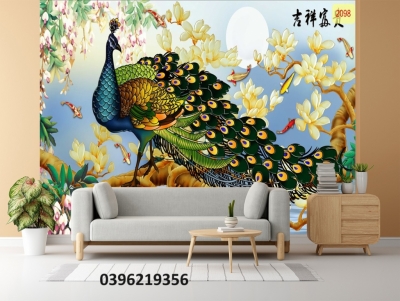 Gạch tranh 3D hình công phượng trang trí