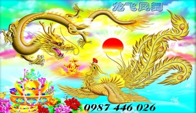 Tranh gạch men rồng vàng HP624