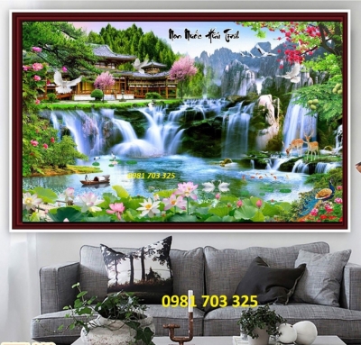 gạch tranh 3D phong cảnh thác nước