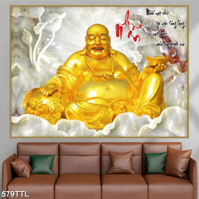 Gạch tranh phong thuỷ kim tiền Phật Di Lặc 3d