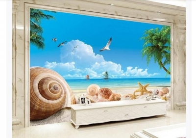 Tranh cảnh đại dương xanh ốp tường trang trí- Tranh 5D