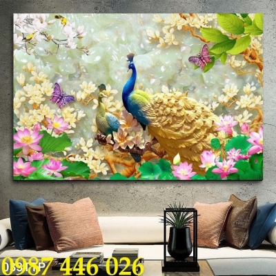 Gạch tranh 3d chim công HP272