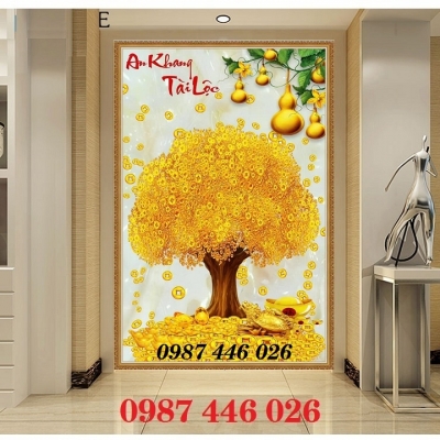 Tranh gạch men cây tiền lộc vàng HP373