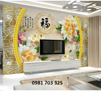 Tranh hoa mẫu đơn-gạch tranh 3D