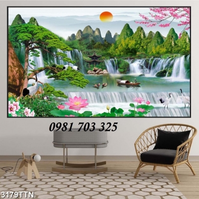 Gạch tranh thác nước phong thủy 3d