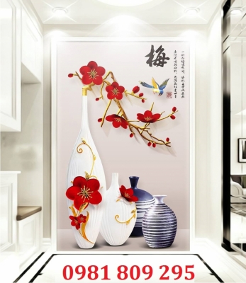 Tranh gạch 3d tường hoa khổ đứng