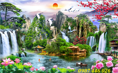 Gạch tranh tường thác nước HP8733