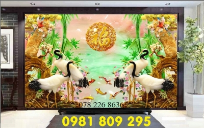 Tranh 3d chim hạc nghênh khách , gạch tranh