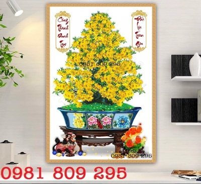 Tranh gạch hoa mai 3d khổ dọc chữ An Khang