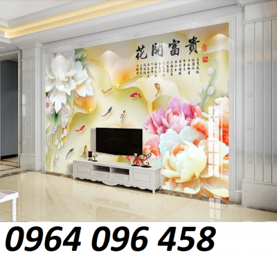 Tranh gạch 3d phong thủy cá chép hoa mẫu đơn - BNBB9