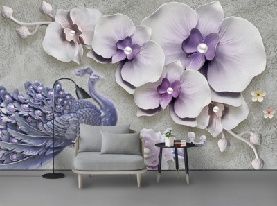 Tranh phong thuỷ hoa lan 3D cao cấp- Tranh dán tường