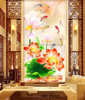 Gạch tranh hoa sen ốp tường