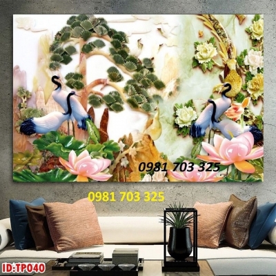 Tranh gạch 3D tùng hạc trang trí