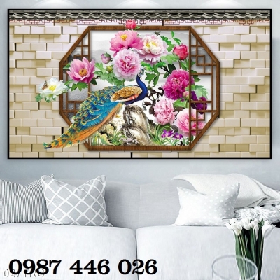 Tranh gạch men chim công 3d HP083222