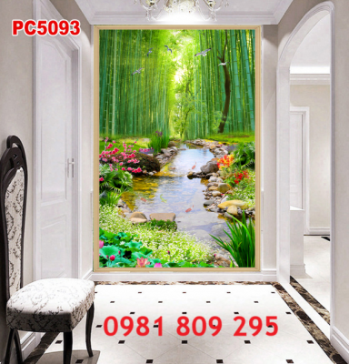 Tranh trang trí 3d rừng tre khổ đứng , gạch tranh JH868