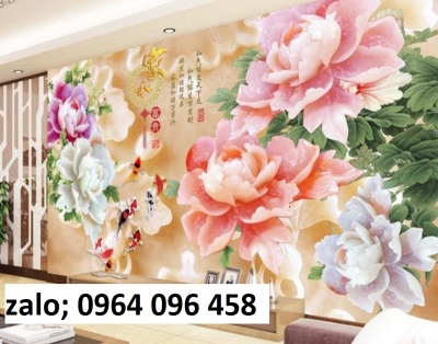 Tranh gạch phong thủy cá chép hoa mẫu đơn - HCDC55
