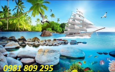 Tranh phong thủy thuyền buồm- gạch tranh