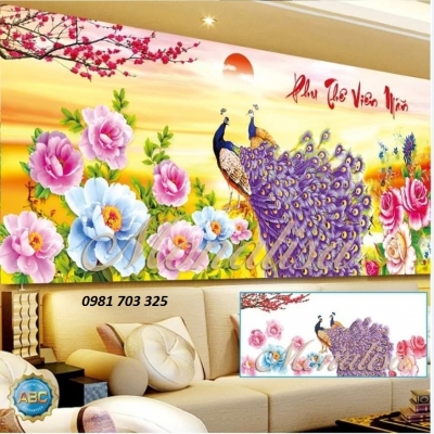 tranh 3D chim công-gạch 3D trang trí