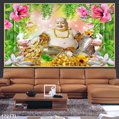 Tranh Phật Di Lặc phú quý kim tiền cao cấp- Gạch tranh