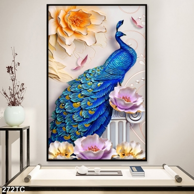 Gạch 3d , tranh gạch 3d chim công HN118