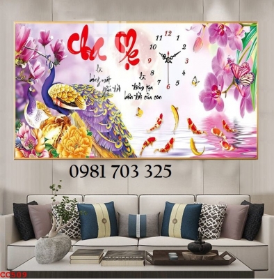 Gạch tranh 3d chim công mẫu đơn