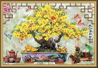 tranh gạch 3d chậu mai - XV56