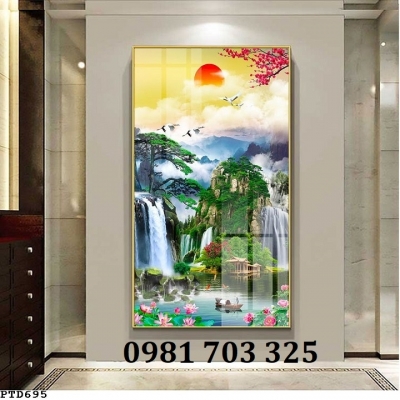 Gạch tranh phong cảnh khổ đứng 3D trang trí