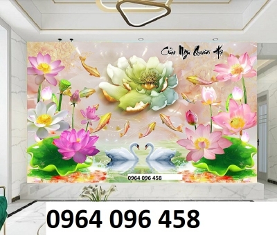 Tranh cá chép hoa sen - tranh gạch 3d ốp tường - KNV43