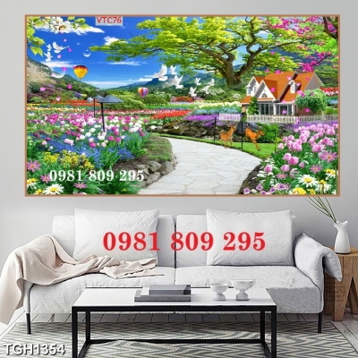 Tranh gạch ốp tường phong cảnh hoa 3d HP7888