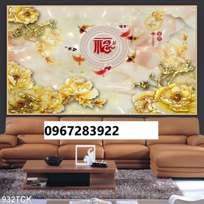 Tranh gạch đẹp 3d cá và hoa