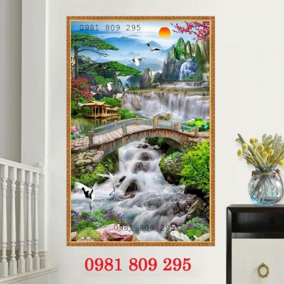 Mẫu , gạch tranh ốp tường 3d thác nước khổ dọc