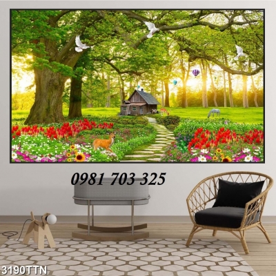 Tranh phong cảnh trang trí tường, gạch men 3D