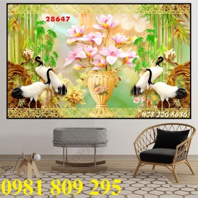 Gạch tranh 3d chim hạc giả ngọc bích