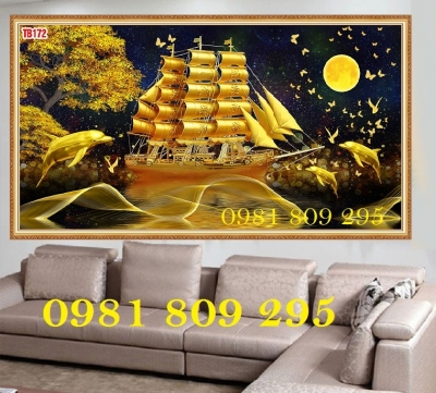 Tranh gạch 3d phong thủy , tranh thuyền
